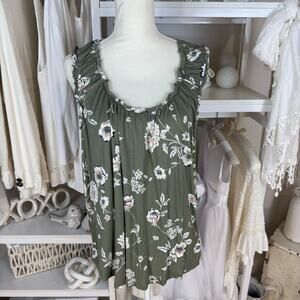 Maurices sz. 1X green floral stretch knit top, classic, layering, summer, #4103